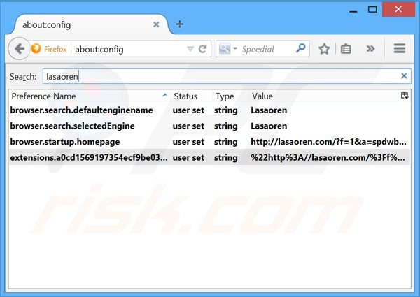 Suppression du moteur de recherche par défaut de lasaoren.com dans Mozilla Firefox 