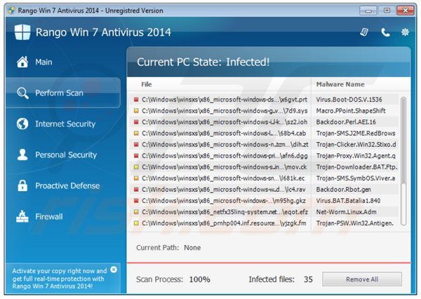 Antivrus rango win7 antivirus 2014 performant un faux sacn de sécurité