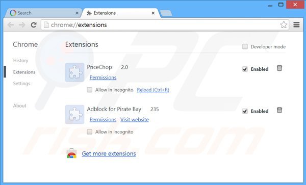 Suppression des extensions reliées à websearch.searc-hall.info dans Google Chrome 