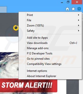 Suppression des publicités Storm Alert dans Internet Explorer étape 1