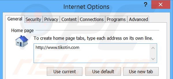 Suppression de la page d'accueil de tikotin.com étape Internet Explorer 