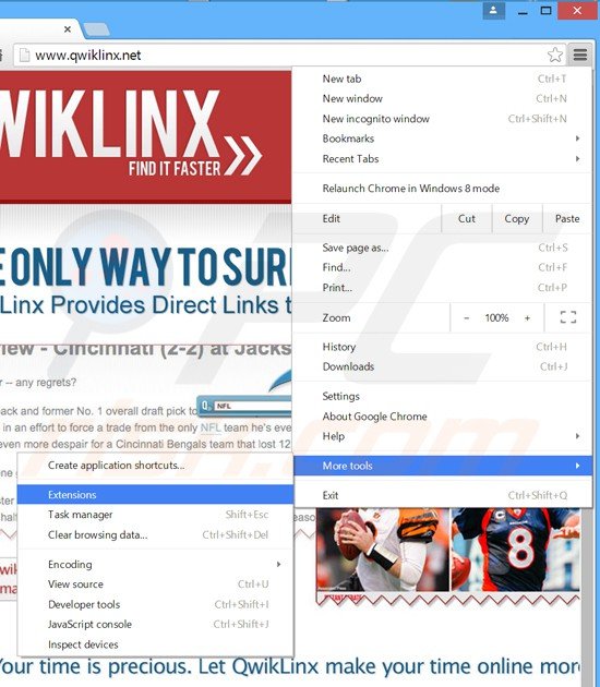 Suppression des publicités qwiklinx dans Google Chrome étape 1