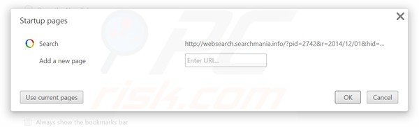 Suppression de la page d'accueil de websearch.searchmania.info dans Google Chrome 