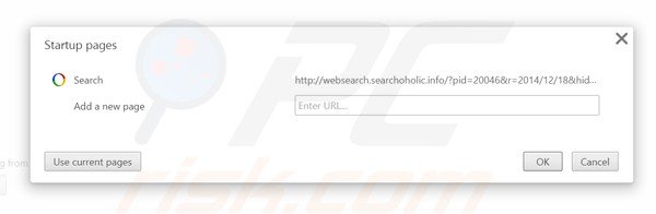 Suppression de la page d'accueil de websearch.searchoholic.info dans Google Chrome 