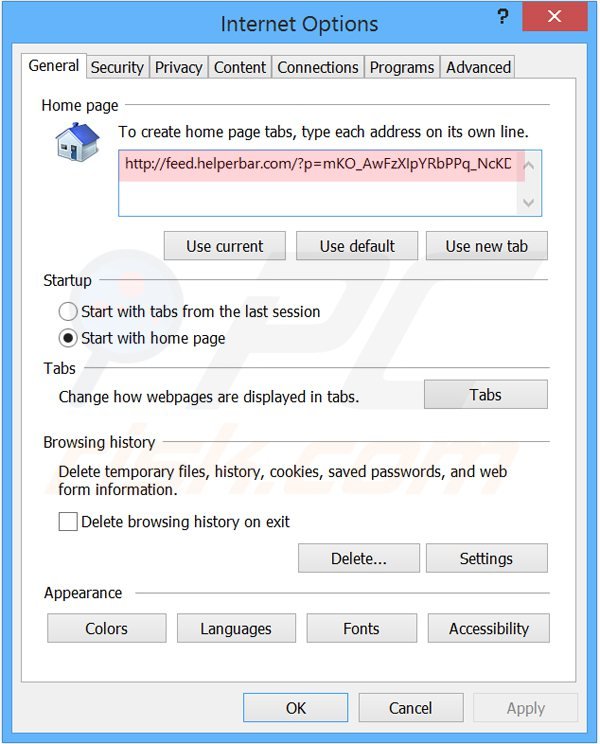 Suppression de la page d'accueil de smartbar showpass dans Internet Explorer 