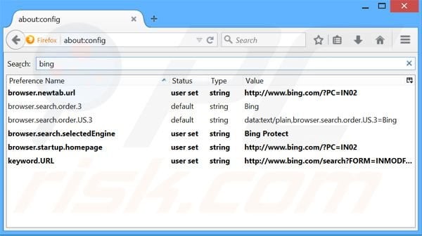 Suppression du moteur de recherche par défaut de BingProtect dans Mozilla Firefox 