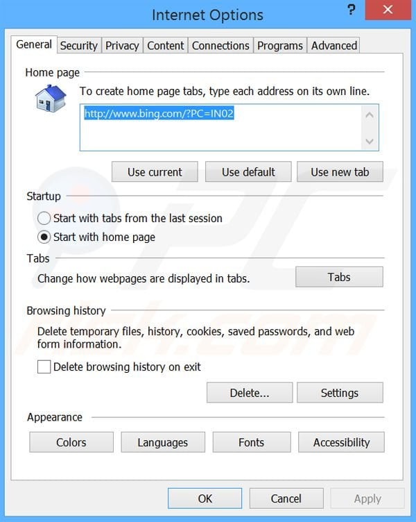 Suppression de la page d'accueil de BingProtect dans Internet Explorer 