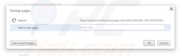 Suppression de la page d'accueil de websearch.thesearchpage.info dans Google Chrome 