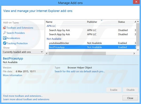 Suppression des publicités BestPricesApp dans Internet Explorer étape 2