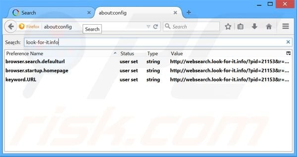 Suppression du moteur de recherche par défaut de websearch.look-for-it.info dans Mozilla Firefox 