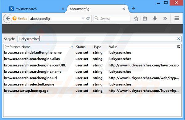 Suppression du moteur de recherche par défaut de luckysearches.com dans Mozilla Firefox 