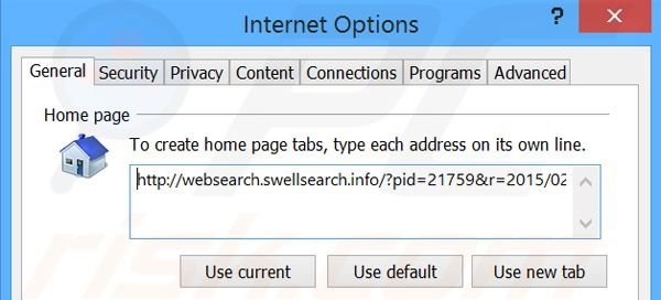 Suppression de la page d'accueil de websearch.swellsearch.info dans Internet Explorer 