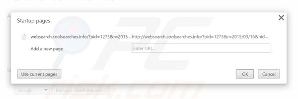 Suppression de la page d'accueil de websearch.coolsearches.info dans Google Chrome 
