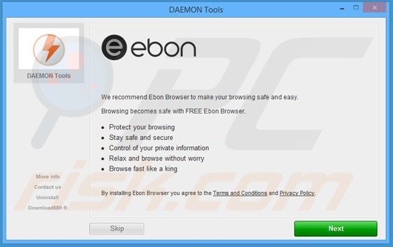 Installateur du logiciel de publicité ebon browser