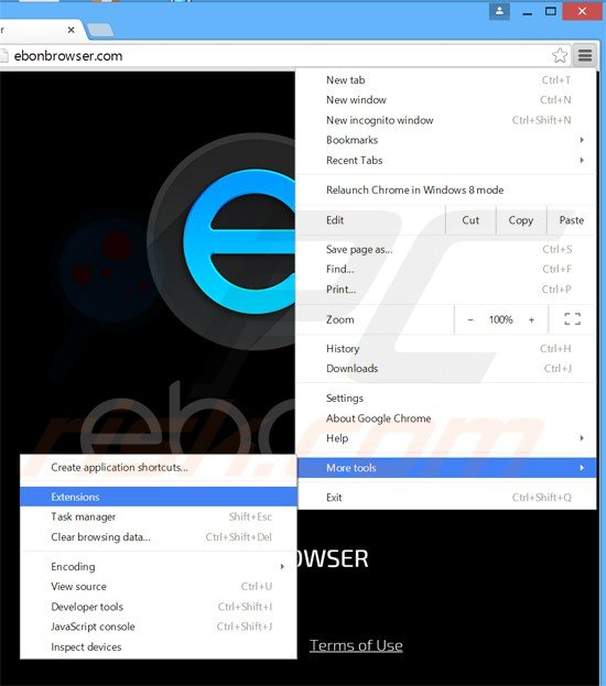 Suppression des plug-ins reliés à ebon browser dans Google Chrome étape 1