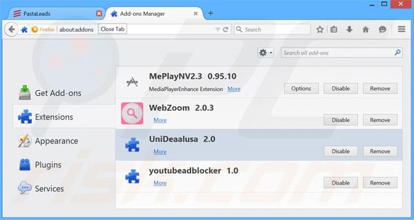 Suppression des extensions reliées à search.foxtab.com dans Mozilla Firefox 