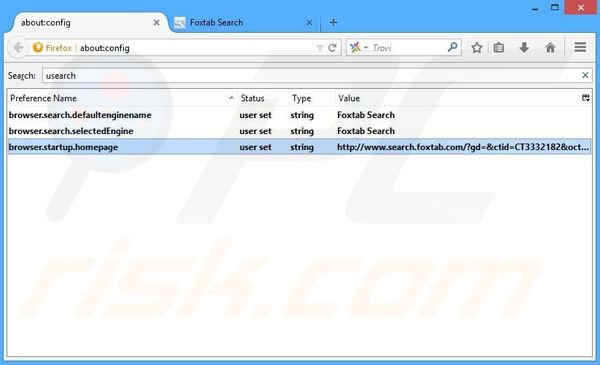 Suppression du moteur de recherche par défaut de search.foxtab.com dans Mozilla Firefox 