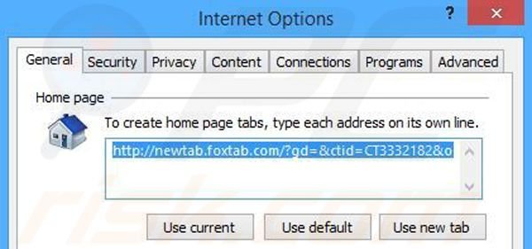 Suppression de la page d'accueil de search.foxtab.com dans Internet Explorer 