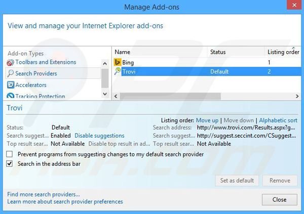 Suppression du moteur de recherche par défaut de search.foxtab.com dans Internet Explorer 
