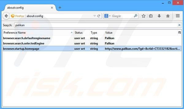 Suppression du moteur de recherche par défaut de palikan.com dans Mozilla Firefox 