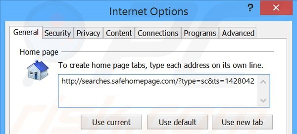 Suppression de la page d'accueil de searches.safehomepage.com dans Internet Explorer 