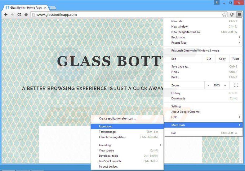 Suppression des publicités glass bottle dans Google Chrome étape 1