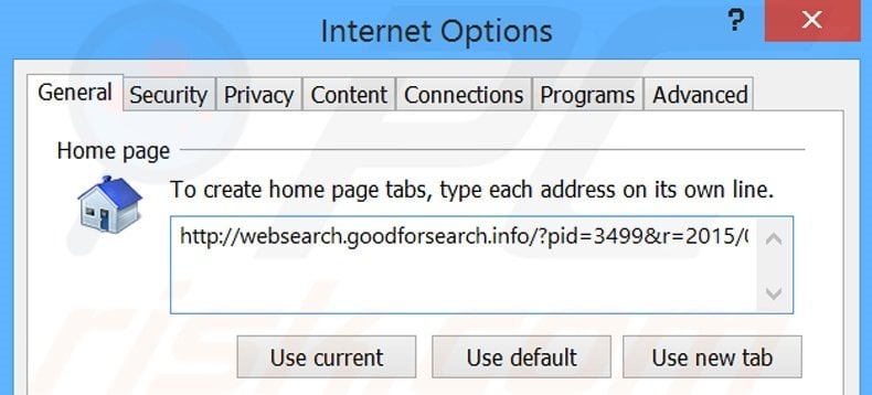 Suppression de la page d'accueil de websearch.goodforsearch.info dans Internet Explorer 