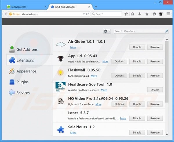Suppression des extensions reliées à homepage-web.com dans Mozilla Firefox