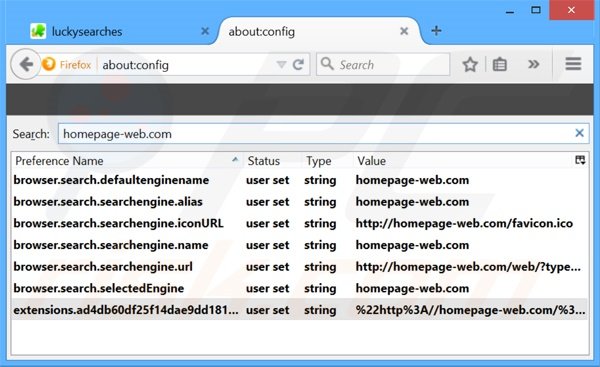Suppression du moteur de recherche par défaut de homepage-web.com dans Mozilla Firefox 