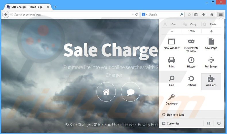 Suppression des publicités Sale Charger dans Mozilla Firefox étape 1