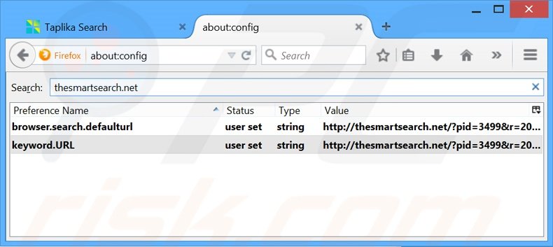 Suppression du moteur de recherche par défaut de thesmartsearch.net dans Mozilla Firefox 