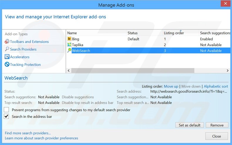 Suppression du moteur de recherche par défaut de thesmartsearch.net dans Internet Explorer 