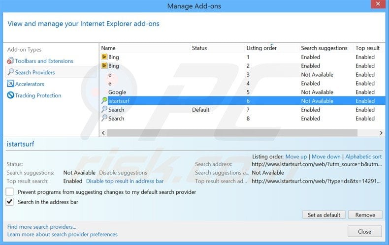 Suppression du moteur de recherche par défaut relié à xtab dans Internet Explorer