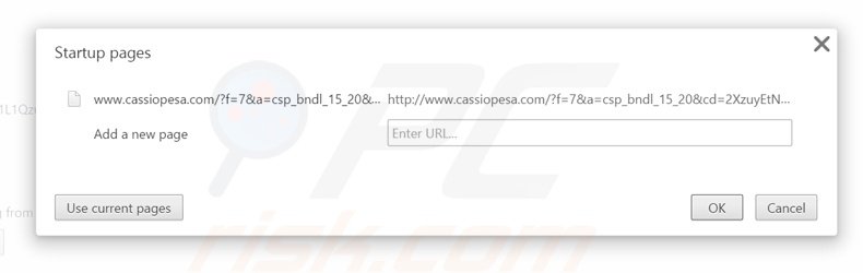 Suppression de la page d'accueil de cassiopesa.com dans Google Chrome 