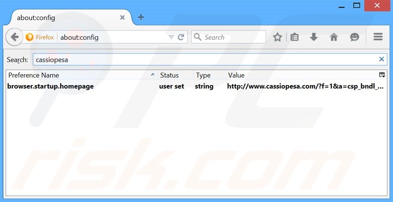 Suppression du moteur de recherche par défaut de cassiopesa.com dans Mozilla Firefox 