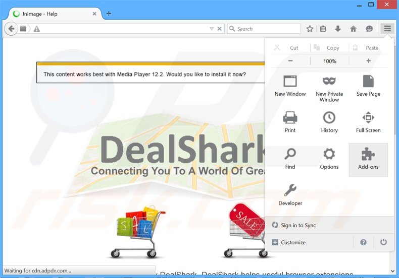 Suppression des publicités DealShark dans Mozilla Firefox étape 1