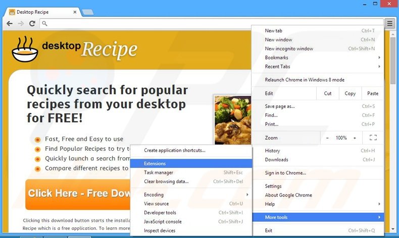Suppression des publicités Desktop Recipe dans Google Chrome étape 1