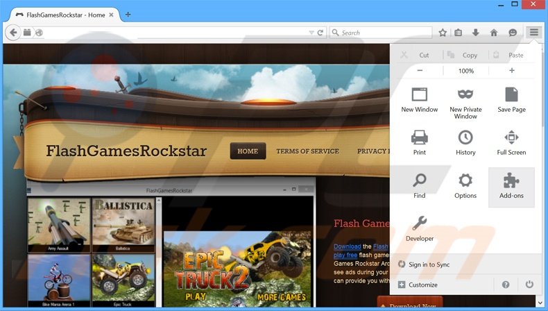 Suppression des publicités FlashGamesRockstar dans Mozilla Firefox étape 1