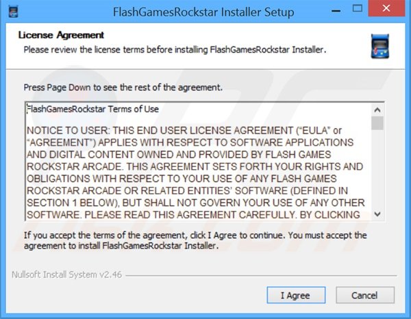 Configuration de l'installateur du logiciel de publicité FlashGamesRockstar