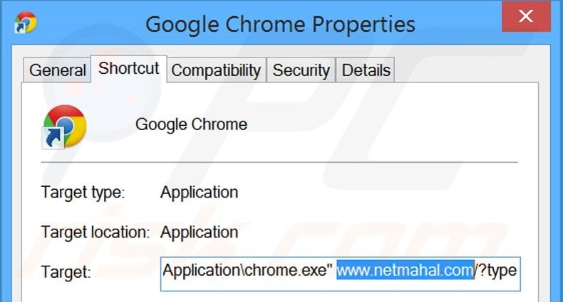 Suppression du raccourci cible de netmahal.com dans Google Chrome étape 2