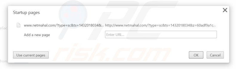 Suppression de la page d'accueil de netmahal.com dans Google Chrome 