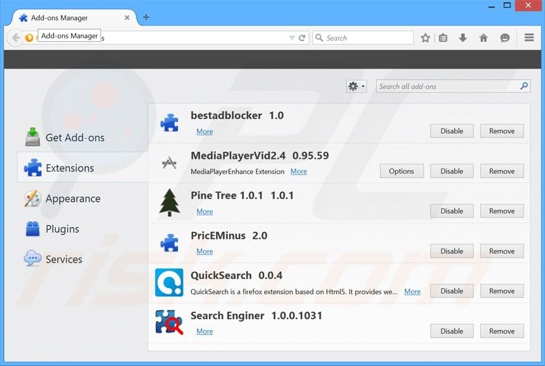 Suppression des extensions reliées à netmahal.com dans Mozilla Firefox 