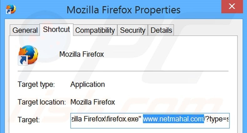 Suppression du raccourci cible de netmahal.com dans Mozilla Firefox étape 2