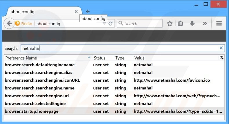 Suppression du moteur de recherche par défaut de netmahal.com dans Mozilla Firefox 