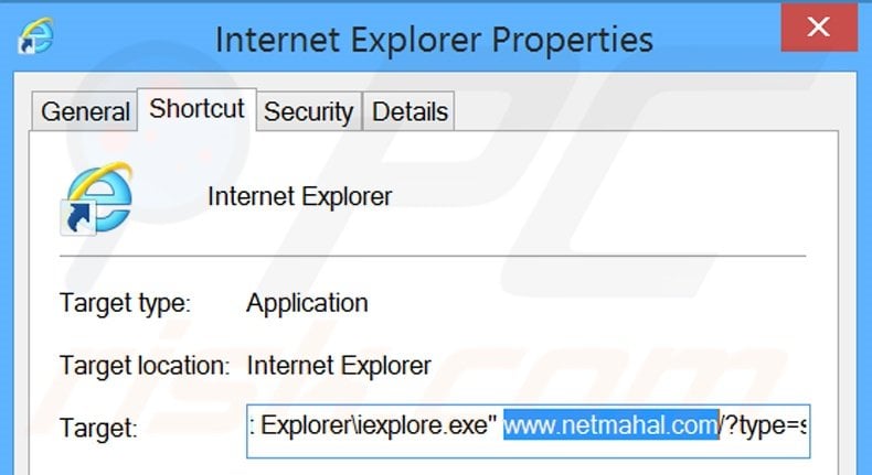 Suppression du raccourci cible de netmahal.com dans Internet Explorer étape 2