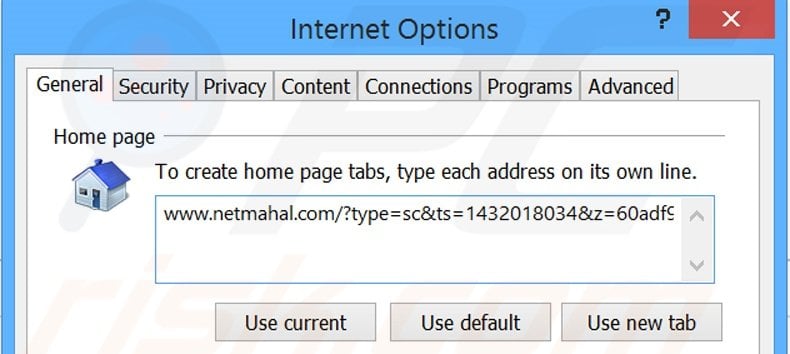 Suppression de la page d'accueil de netmahal.com dans Internet Explorer 