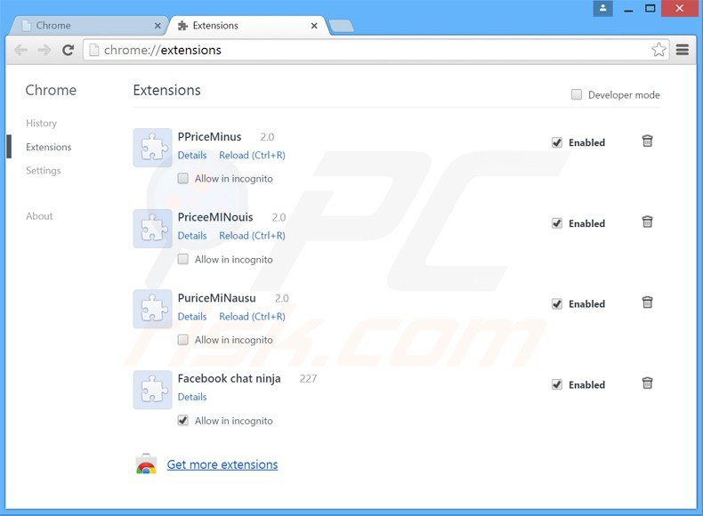 Suppression des extensions reliées à websearch.searchtotal.info dans Google Chrome 