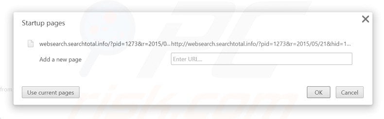 Suppression de la page d'accueil de websearch.searchtotal.info dans Google Chrome 