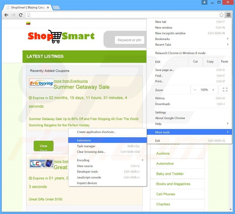 Suppression des publicités ShopSmart dans Google Chrome étape 1