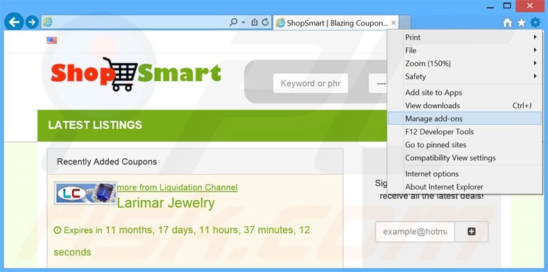 Suppression des publicités ShopSmart dans Internet Explorer étape 1